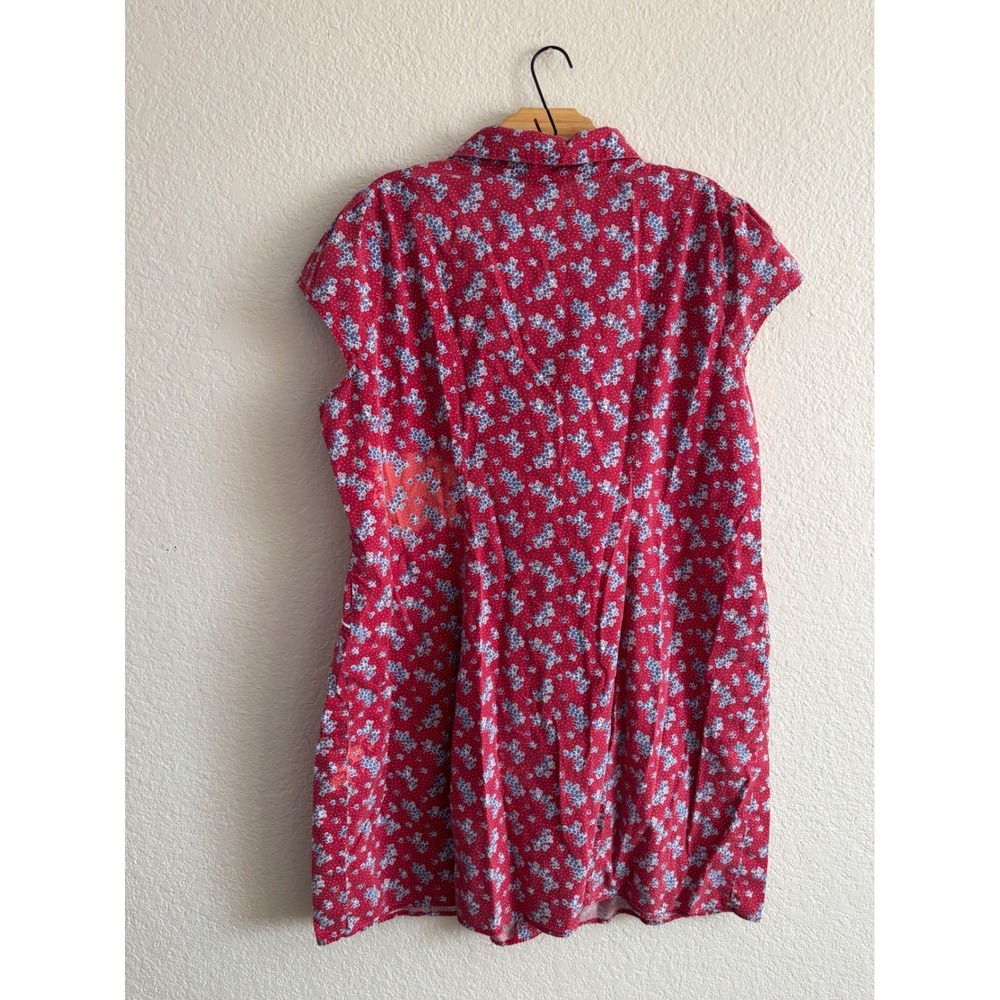 Vintage Red Floral Button Front House Dress / Day Dress with White Piping - Picture 2 of 8
